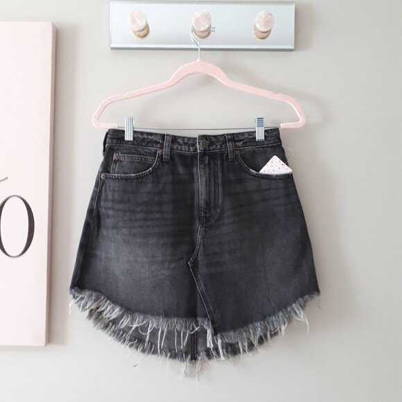 NWT Free People muted black wash denim distressed statement hem jean mini skirt - Picture 16 of 16